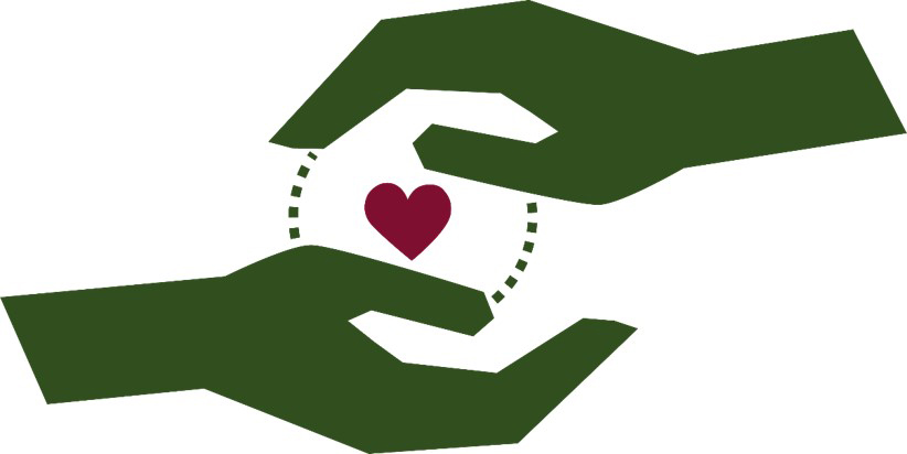 Logoet for Sammen om praksisnær rehabilitering består af to hænder om et hjerte.